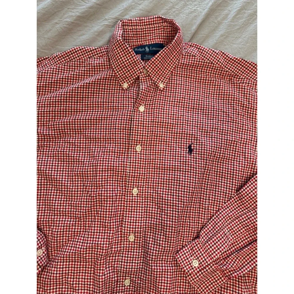 Polo Ralph Lauren Blake Mens Red White Gingham Check Cotton Button Down Shirt M